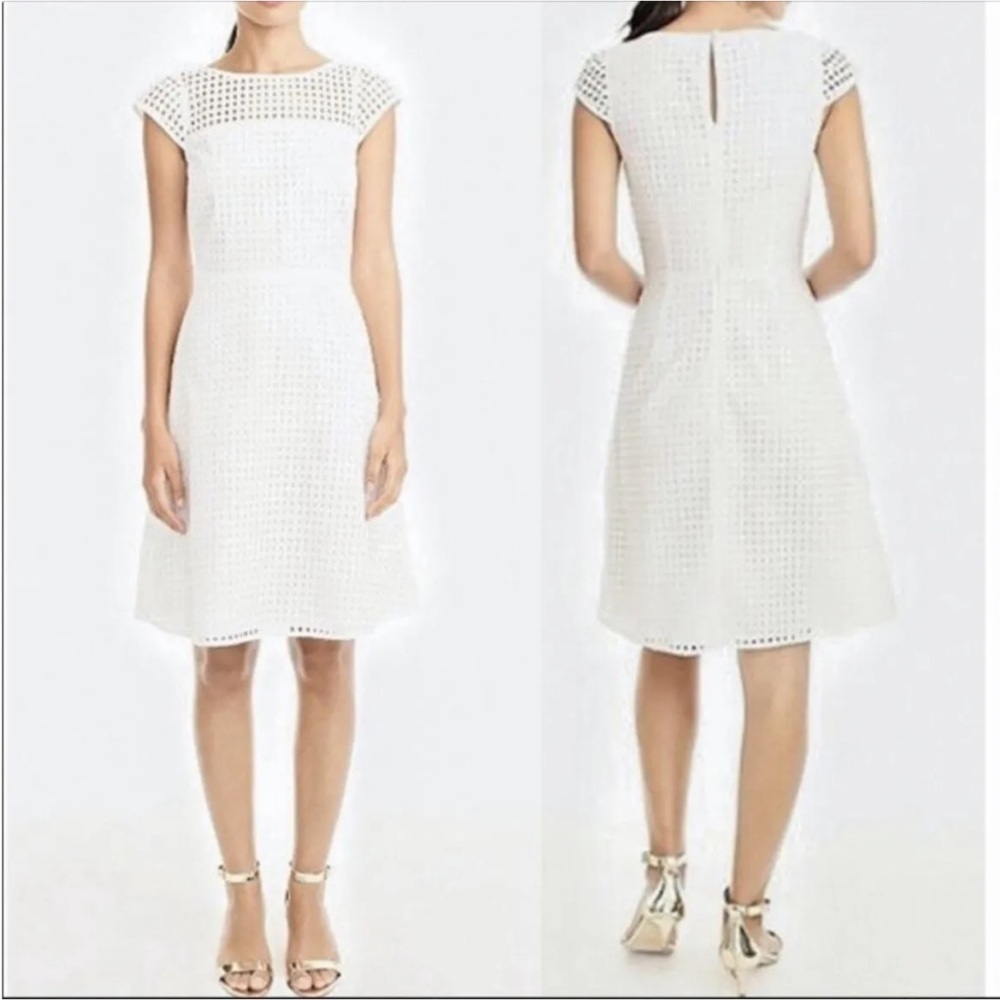 J. CREW around Neck White Eyelet Cap Sleeve Fit & Flare Dress size 4
